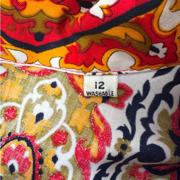 Vintage 1970s Bold Print Cotton dagger collar Shirt Boho Mod Festival medium - Picture 12 of 13
